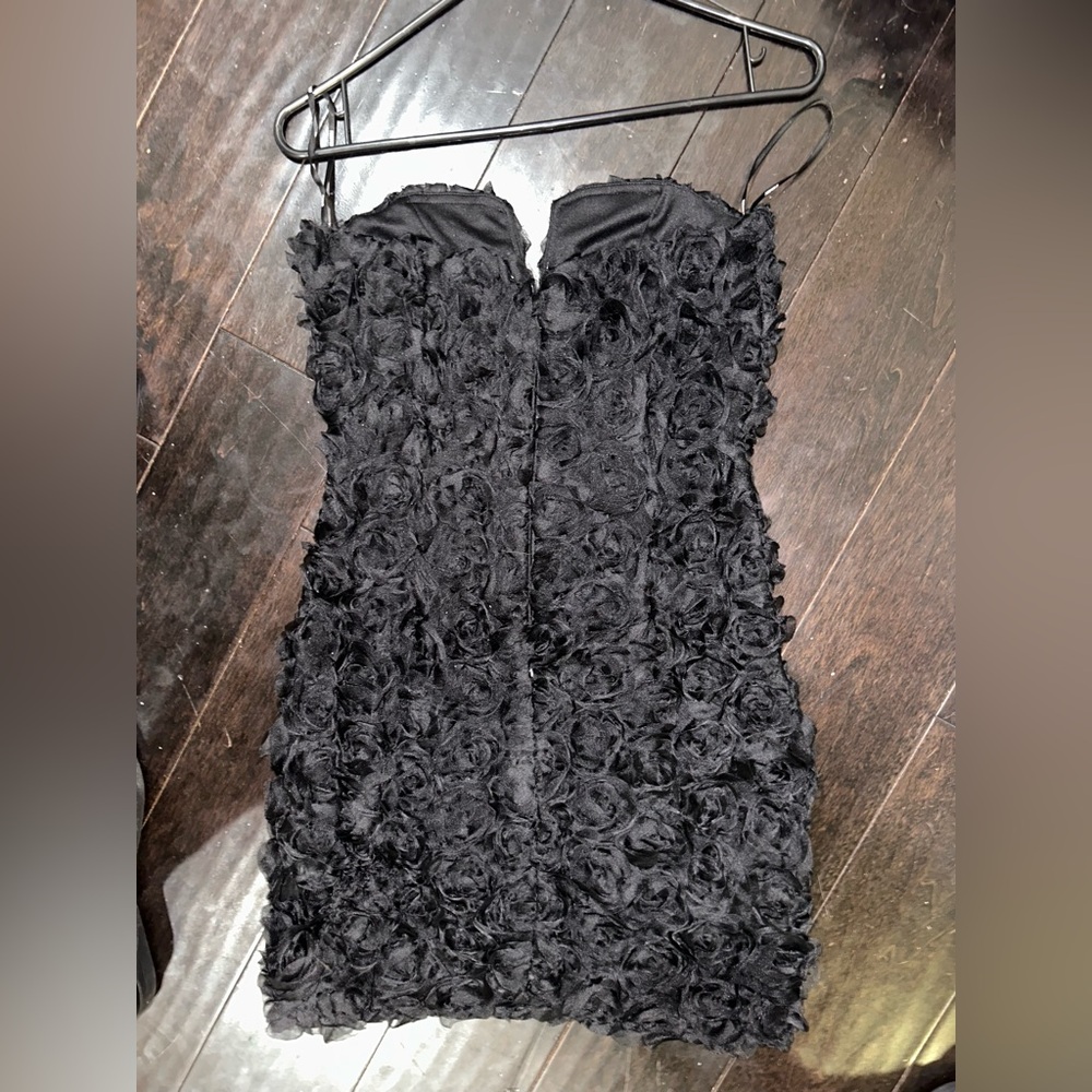 New S Elegant Black Strapless mini Dress roses Floral Texture prom formal lbd Sm - Picture 10 of 10